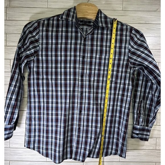 Bogari Men's Blue Black Red Plaid Designed in Italy Sz Lg Flip Cuff Long Sleeve - Picture 7 of 8